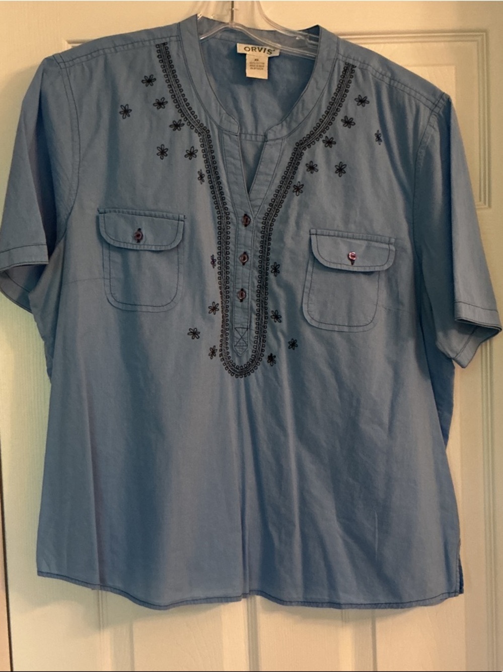 Orvis Light Blue Embroidered Short-Sleeve Pullover